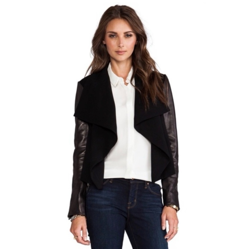 Diane Von Furstenberg Drape Front Lamb Leather Sleeve Olympia Moto Jacket Medium